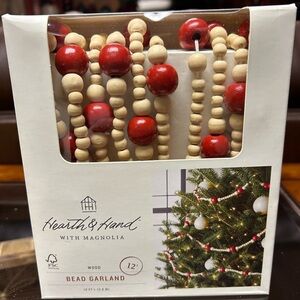 Hearth & Hand Red and Natural Wood Bead Garland 12’